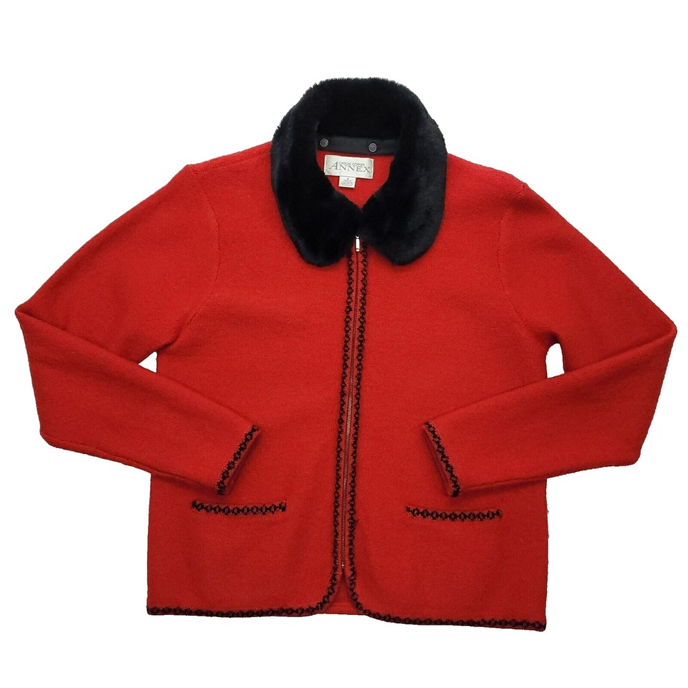 Vintage Casual Corner Women's Red Wool Faux Fur Ski Resort Sweater M